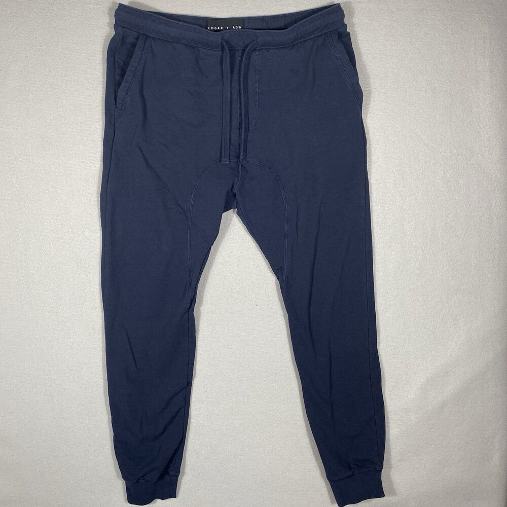 Edgar + Ash Pants Mens Medium M Jogger Mid Rise Tapered Pull On Blue Sweatpants